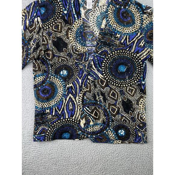 Chico's 3/4 Sleeve Open Front Cardigan Women’s Size 2/ US L Sheer Geometric - Picture 3 of 15